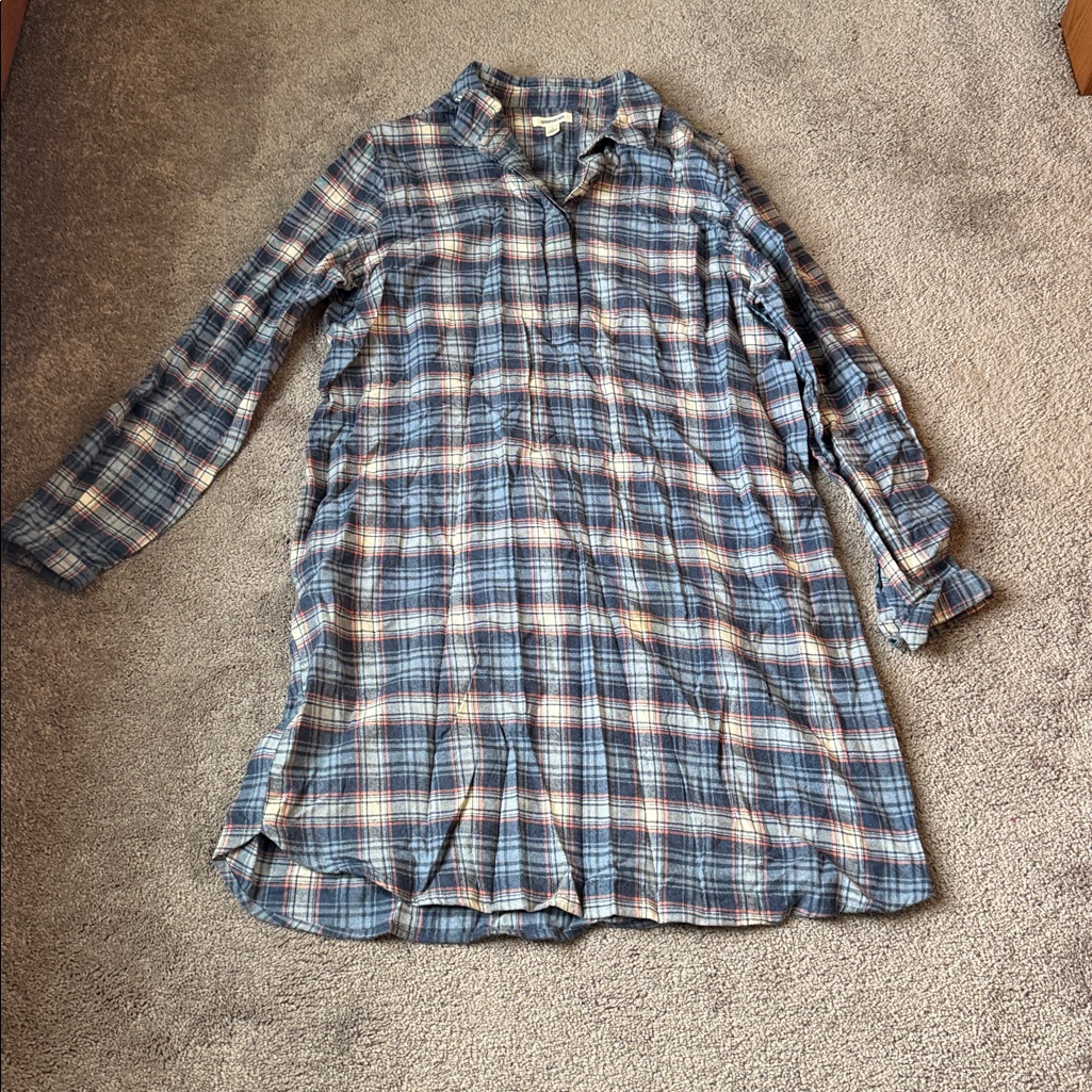 Goodthreads Blue Plaid Flannel Shirt Dress Long Sleeve Size L